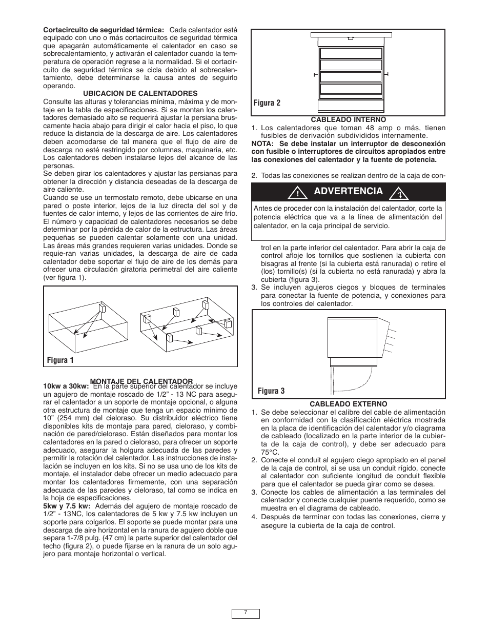 Advertencia | Qmark IUH - Industrial Unit Heater User Manual | Page 7 / 12