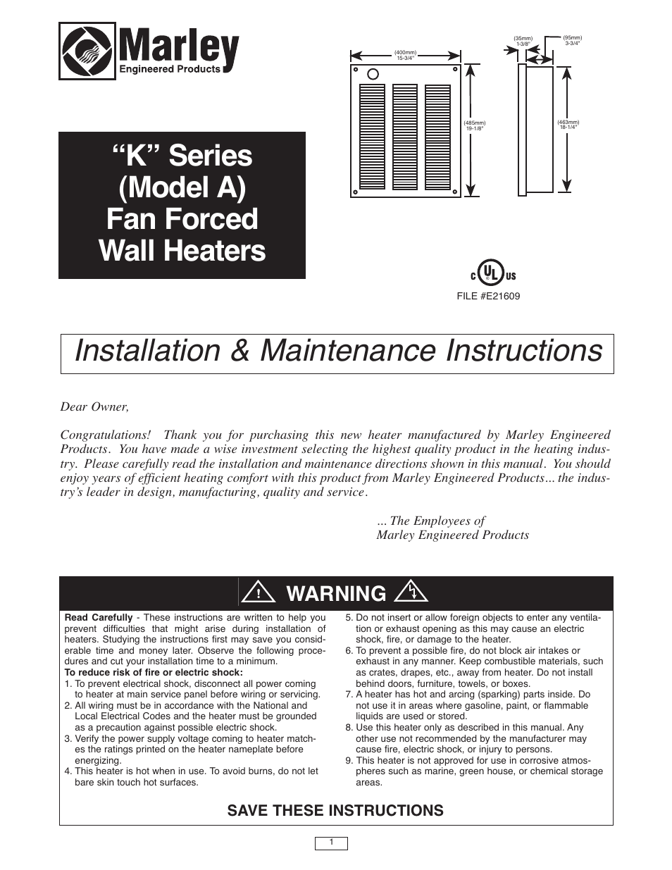 Qmark LFK Series - Wall Heater User Manual | 15 pages