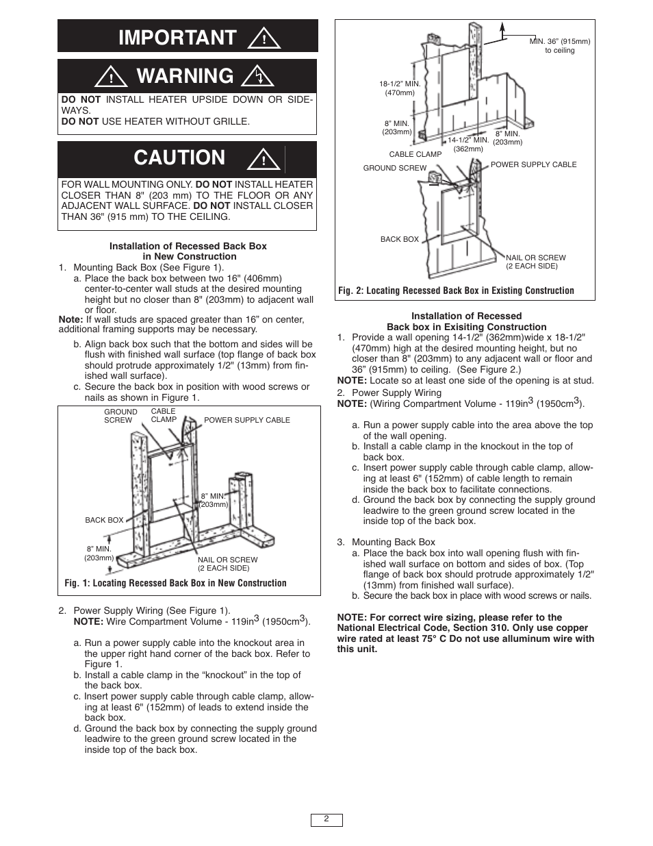 Important caution warning | Qmark LFK Series - Wall Heater User Manual | Page 2 / 15