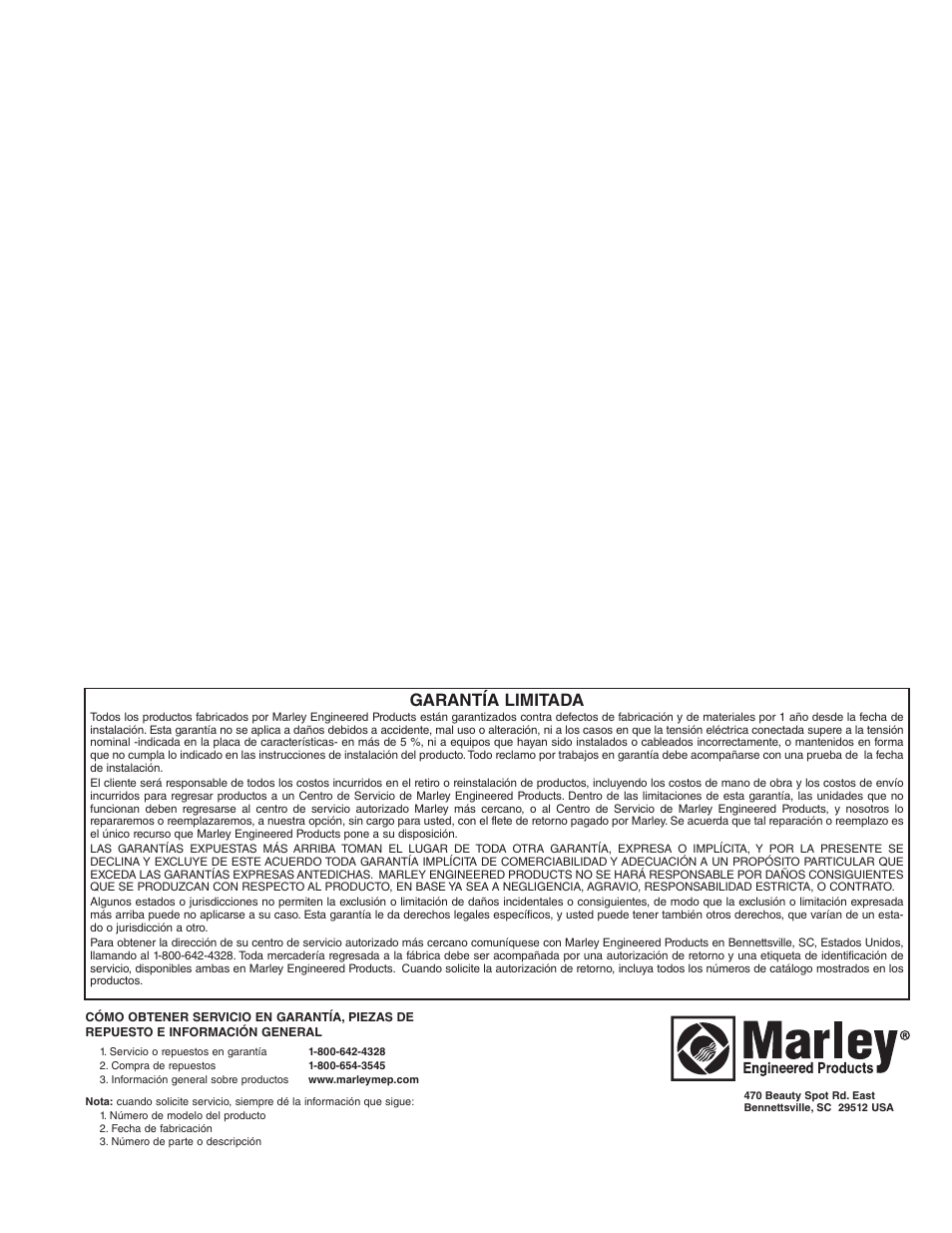 Garantía limitada | Qmark LFK Series - Wall Heaters User Manual | Page 11 / 17