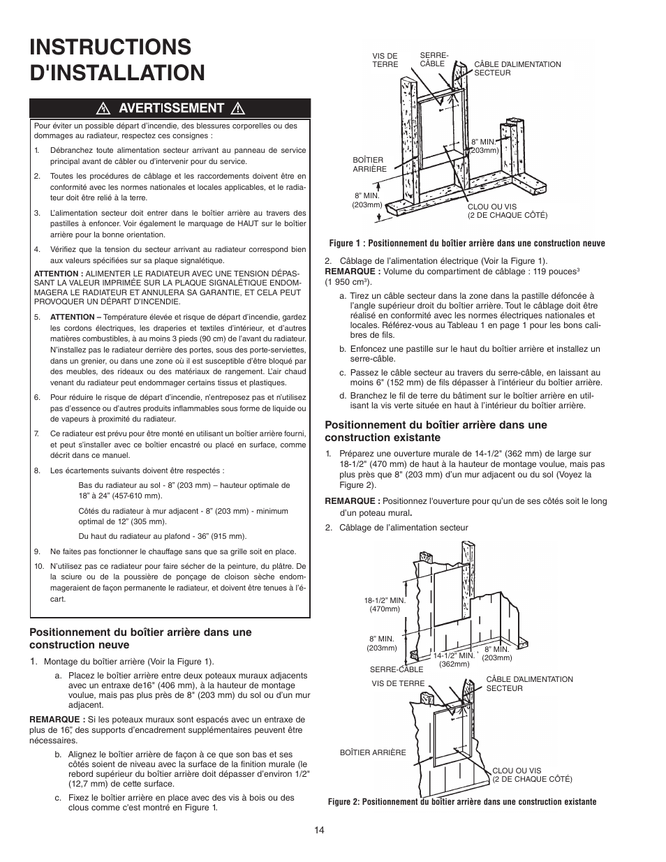 Instructions d'installation | Qmark LFK Series - Wall Heaters User Manual | Page 14 / 17