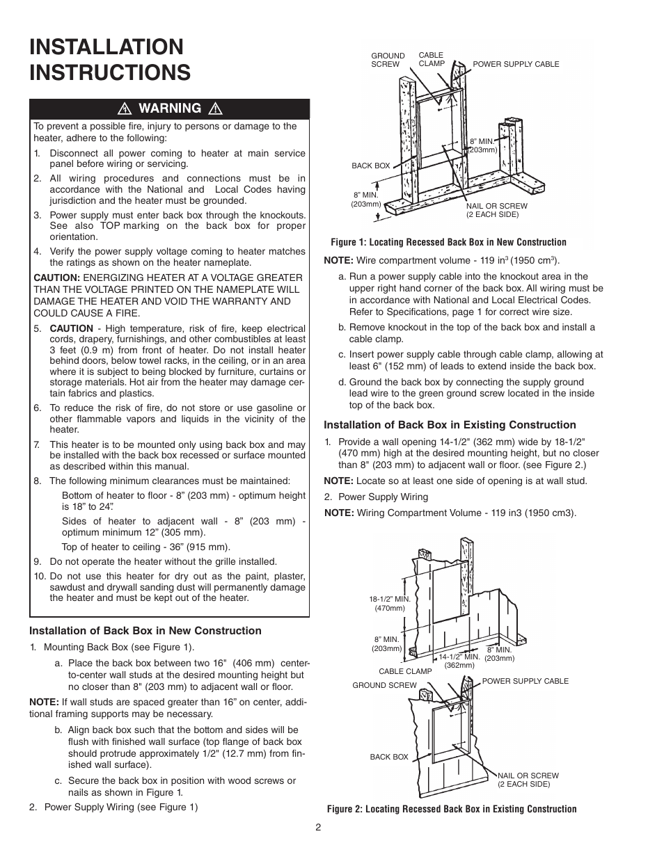 Installation instructions | Qmark LFK Series - Wall Heaters User Manual | Page 2 / 17