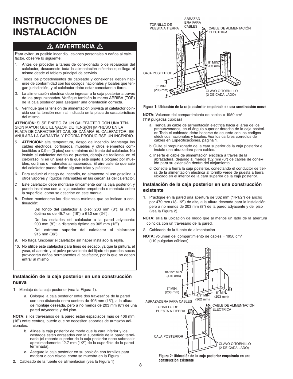 Instrucciones de instalación | Qmark LFK Series - Wall Heaters User Manual | Page 8 / 17