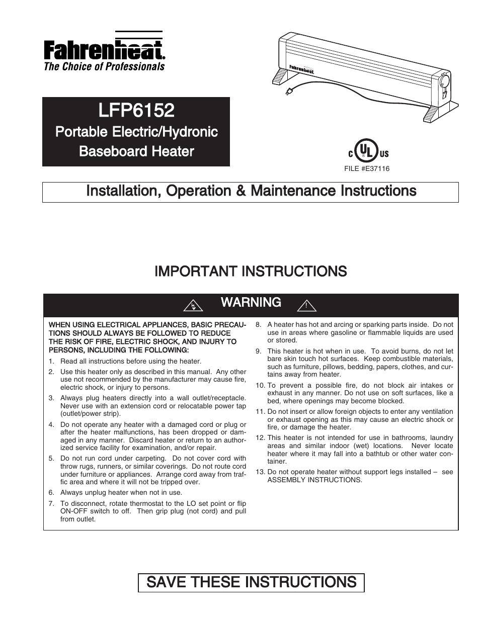 Qmark LFP - Portable Electric Hydronic Heater User Manual | 12 pages