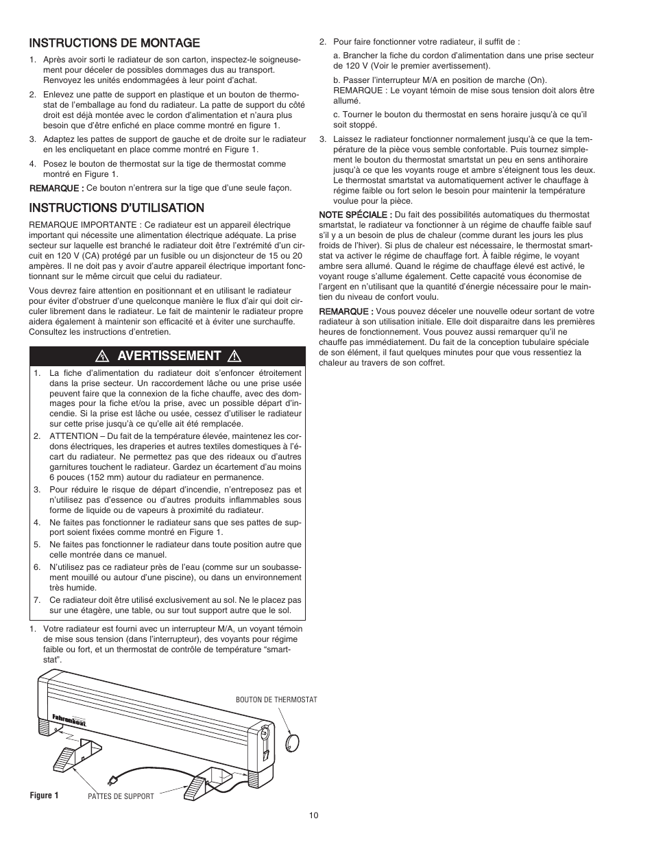 Instructions de montage, Instructions d’utilisation | Qmark LFP - Portable Electric Hydronic Heater User Manual | Page 10 / 12