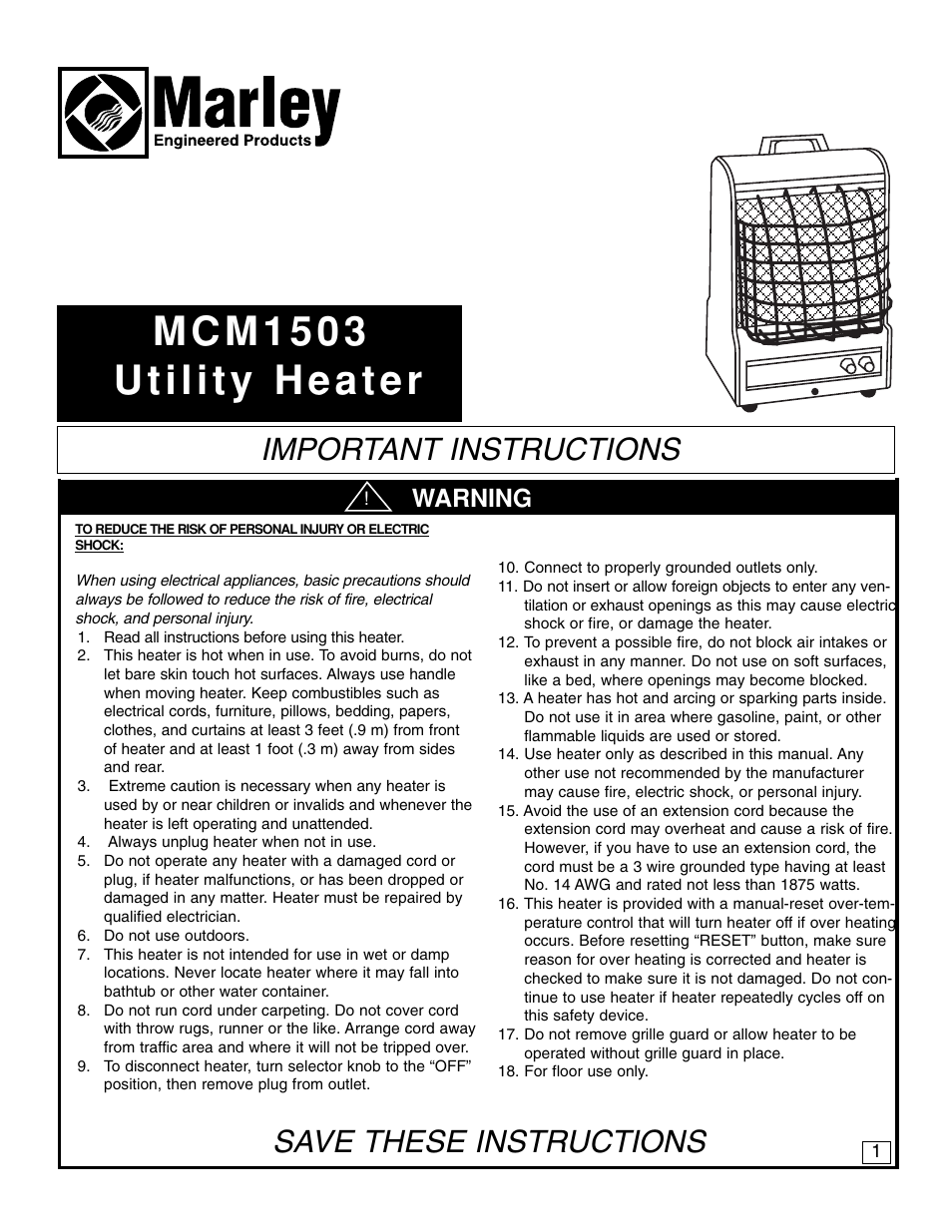 Qmark MCM - Portable Fan-Forced/Radiant Utility Heaters User Manual | 2 pages