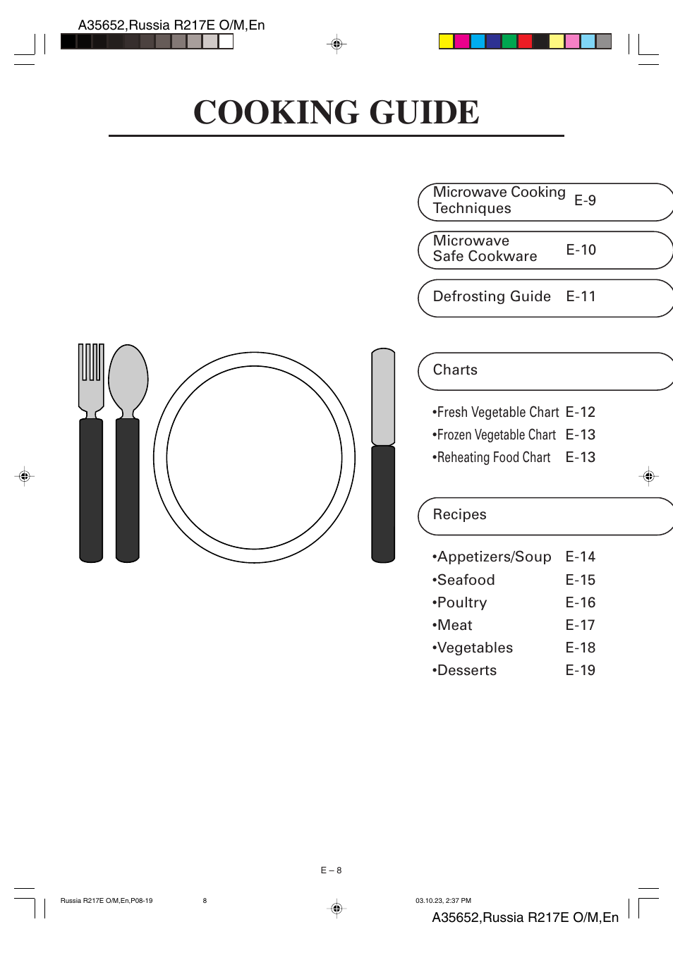 Cooking guide | Sharp R-217E User Manual | Page 29 / 40