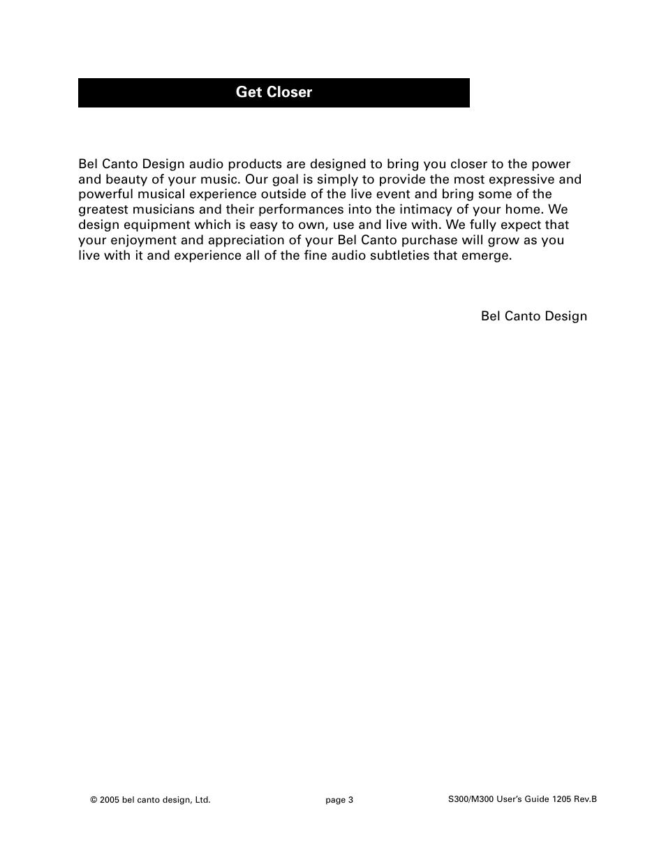 Get closer | Bel Canto Design M300 User Manual | Page 3 / 10