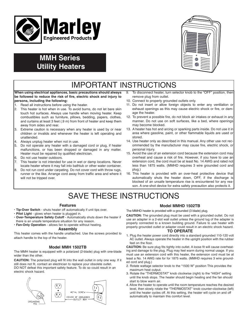 Qmark MMHD - Portable Fan-Forced Utility Heaters User Manual | 2 pages
