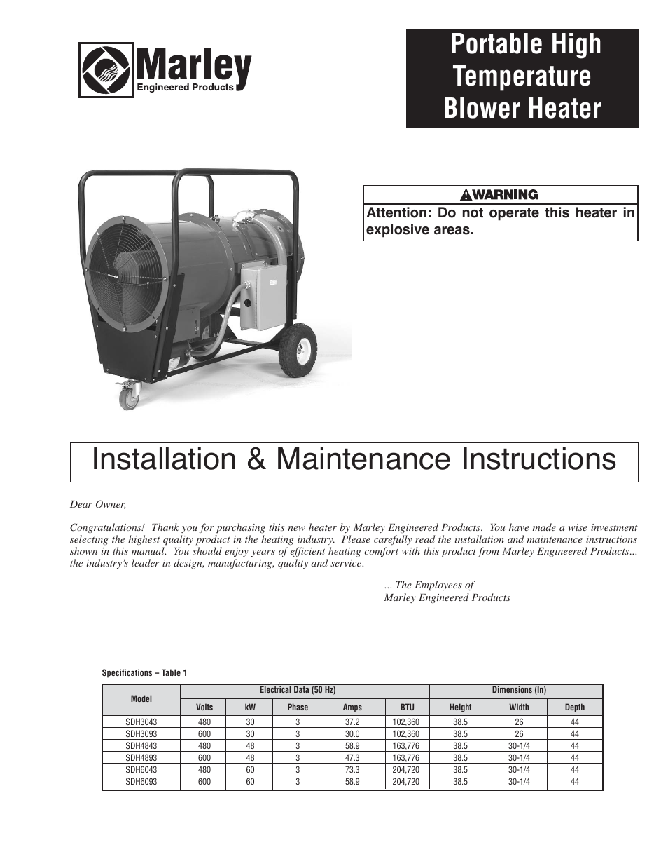 Qmark MSDH - High Temperature Electric Blower Heaters User Manual | 8 pages