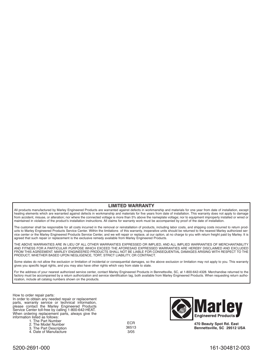 Qmark MSDH - High Temperature Electric Blower Heaters User Manual | Page 8 / 8