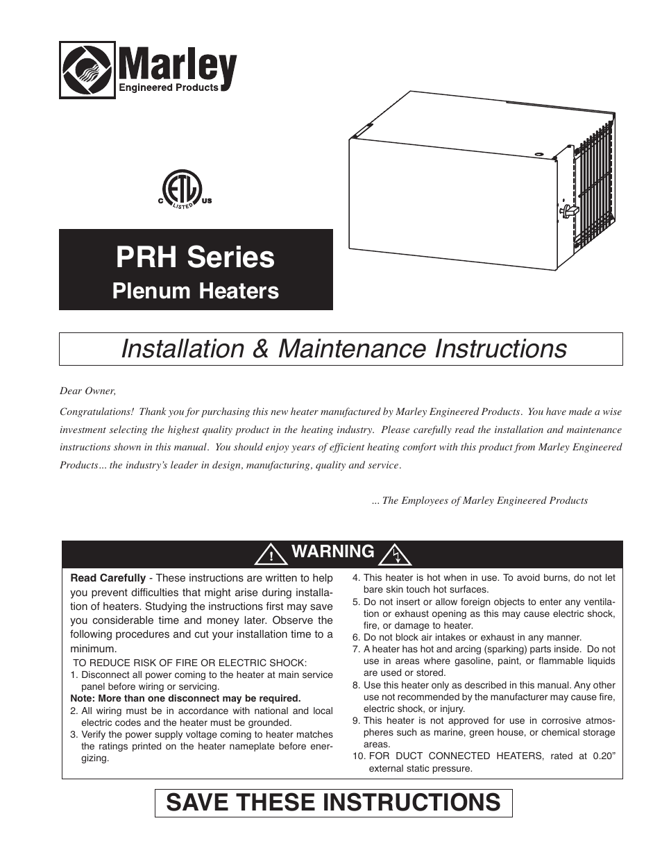 Qmark MSPH - Plenum Rated Unit Heater User Manual | 8 pages