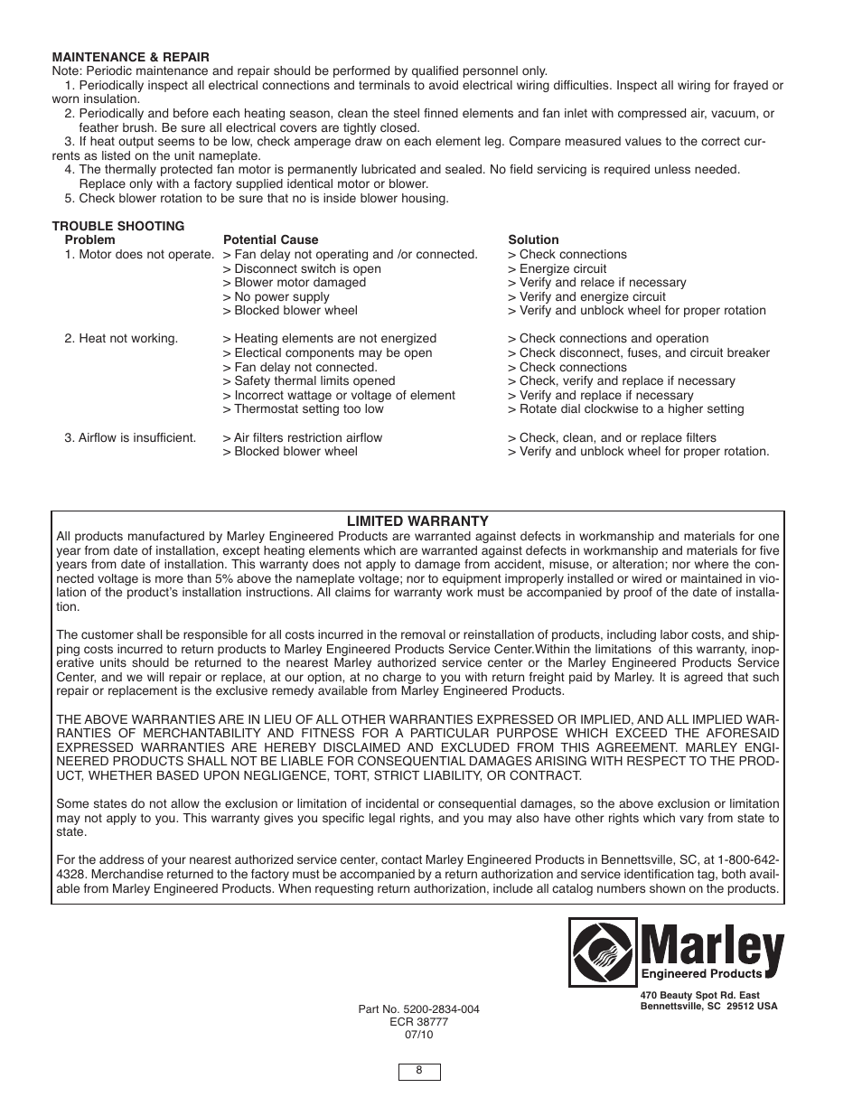 Qmark MSPH - Plenum Rated Unit Heater User Manual | Page 8 / 8