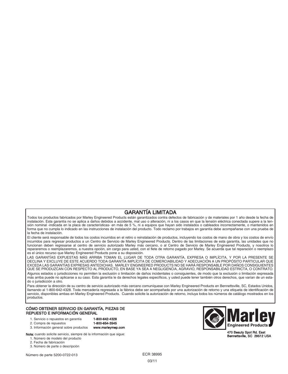 Garantía limitada | Qmark MUH - Horizontal / Downflow Unit Heaters User Manual | Page 12 / 20