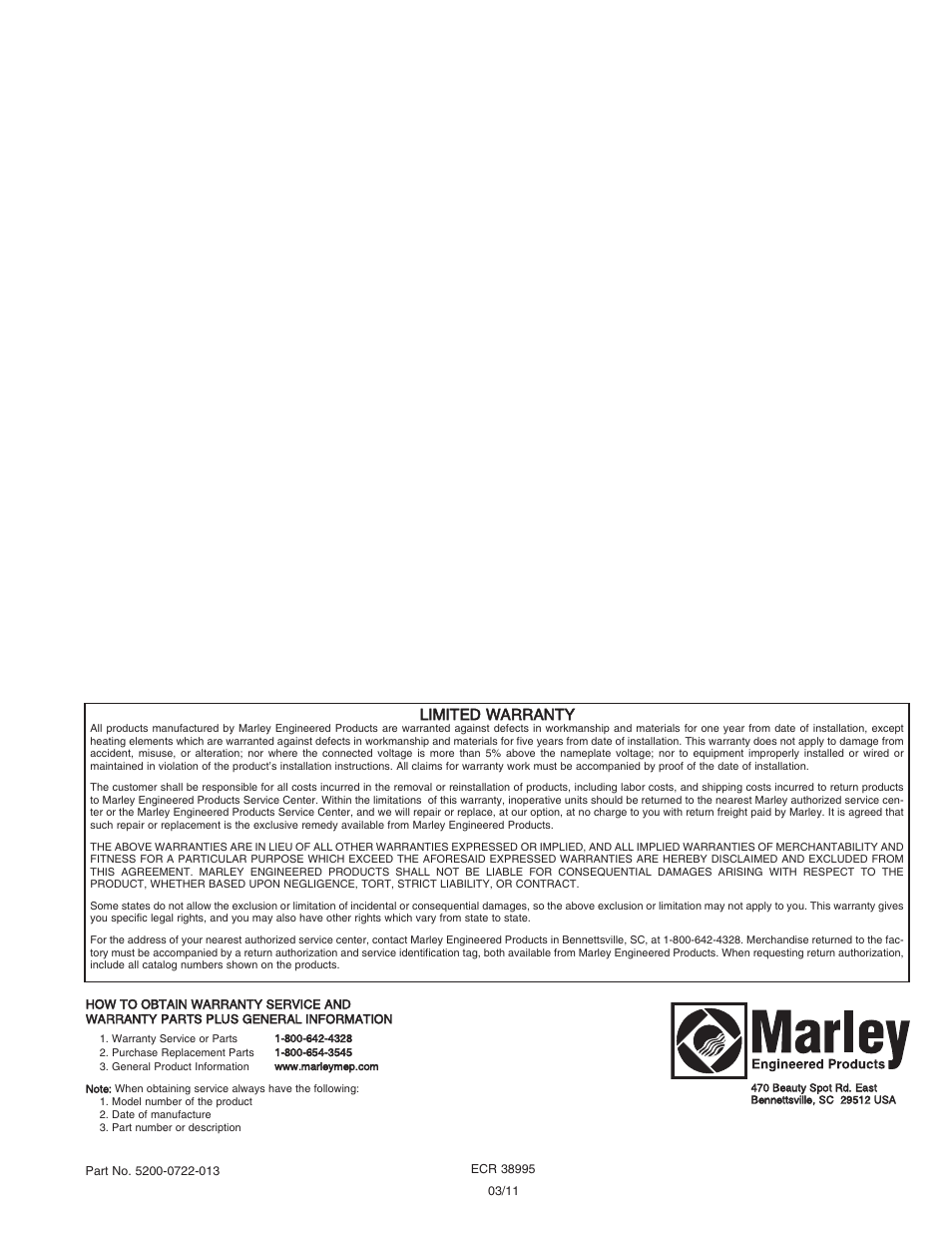 Limited warranty | Qmark MUH - Horizontal / Downflow Unit Heaters User Manual | Page 6 / 20