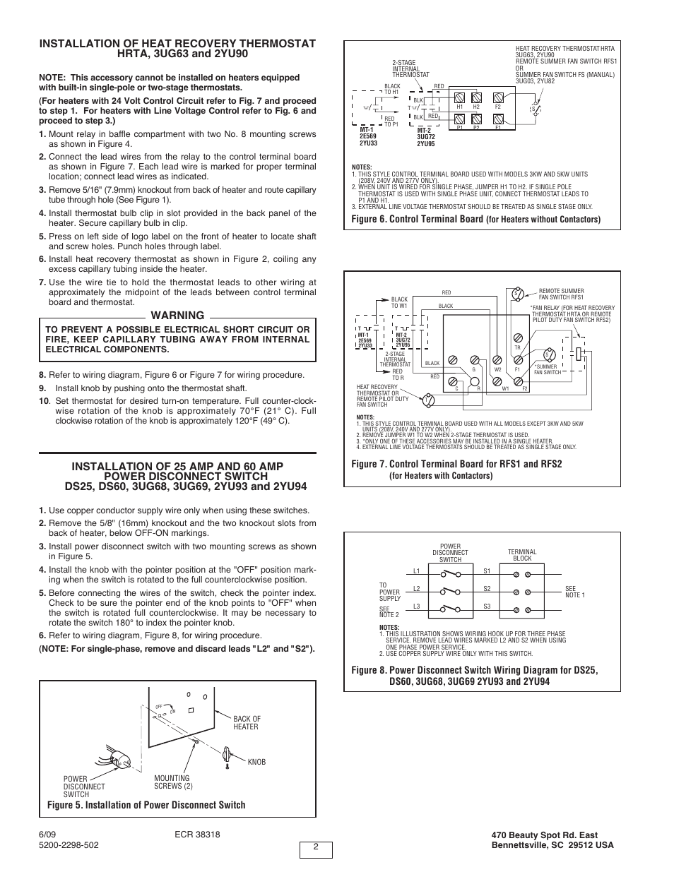 Warning, Figure 6. control terminal board | Qmark MUH - Horizontal / Downflow Unit Heaters User Manual | Page 2 / 2