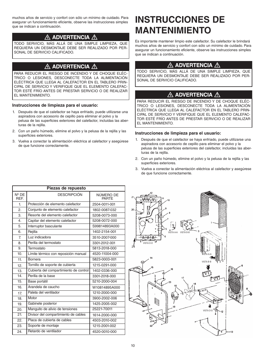 Instrucciones de mantenimiento | Qmark MUH35 - Unit Heater User Manual | Page 10 / 16
