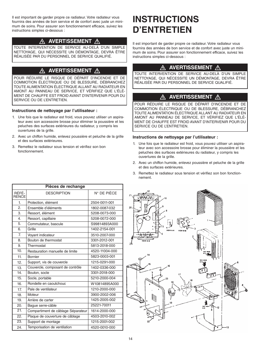 Instructions d’entretien | Qmark MUH35 - Unit Heater User Manual | Page 14 / 16