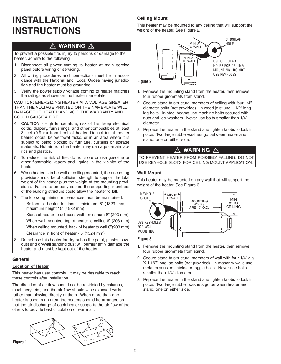 Installation instructions | Qmark MUH35 - Unit Heater User Manual | Page 2 / 16