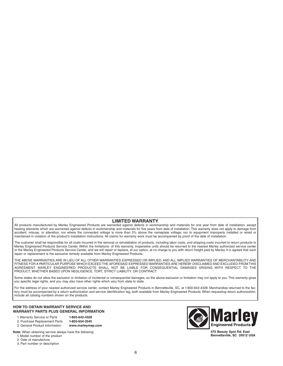 Limited warranty | Qmark MUH35 - Unit Heater User Manual | Page 6 / 16