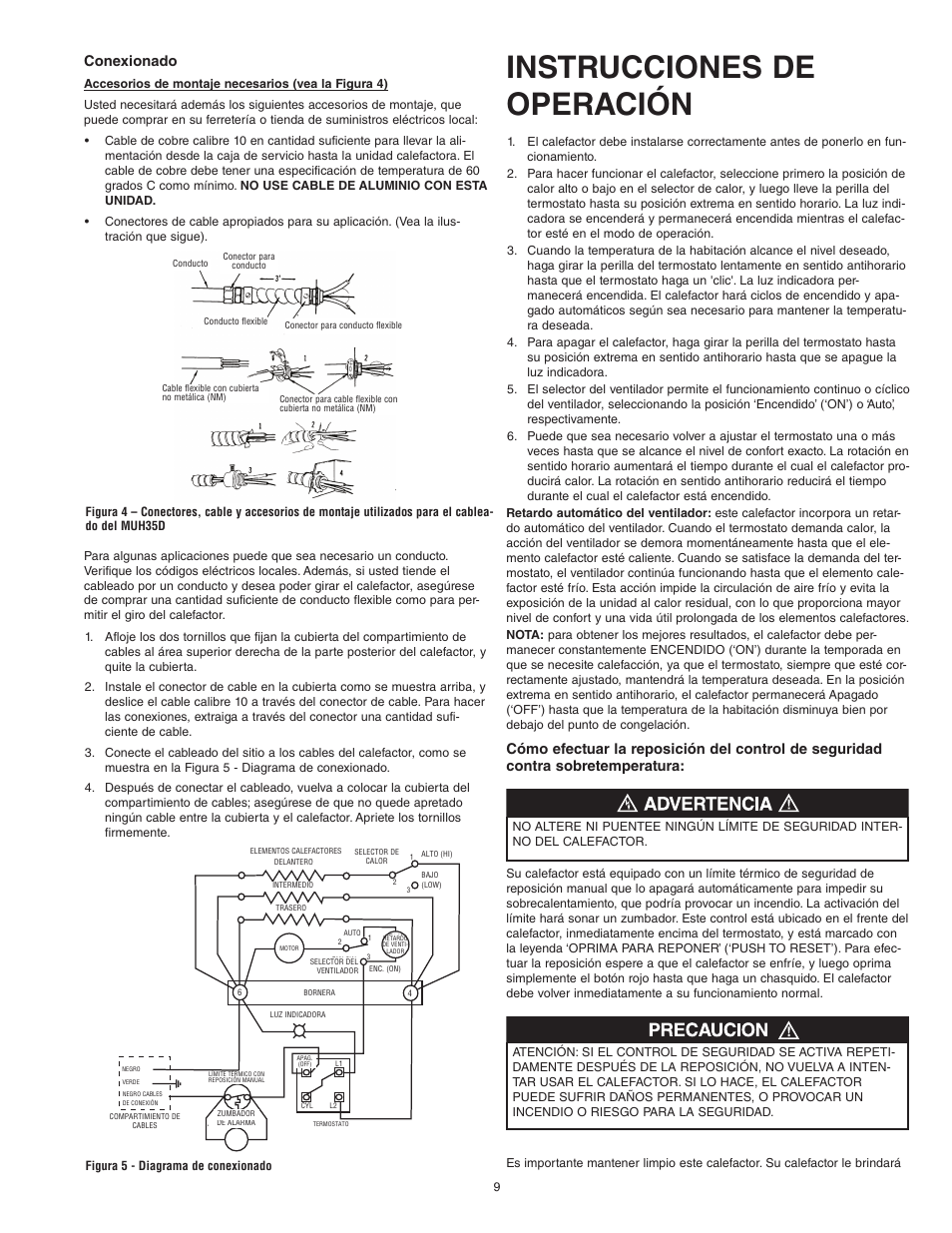 Instrucciones de operación, Conexionado | Qmark MUH35 - Unit Heater User Manual | Page 9 / 16