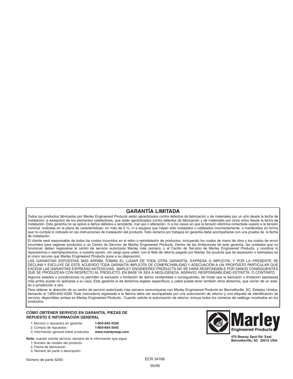Garantía limitada | Qmark MWUH Series - Horizontal / Downflow Unit Heaters User Manual | Page 14 / 20