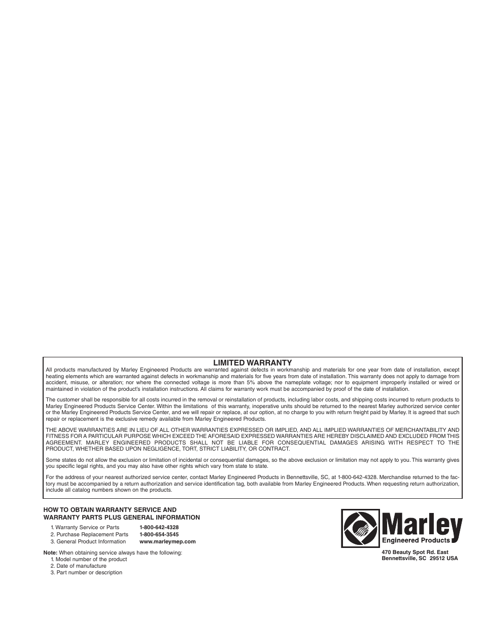 Limited warranty | Qmark MWUH Series - Horizontal / Downflow Unit Heaters User Manual | Page 8 / 20