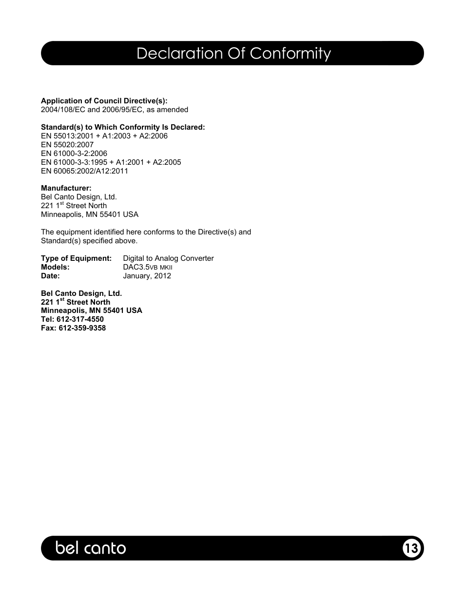 Bel Canto Design E.ONE DAC3.5VB User Manual | Page 14 / 15