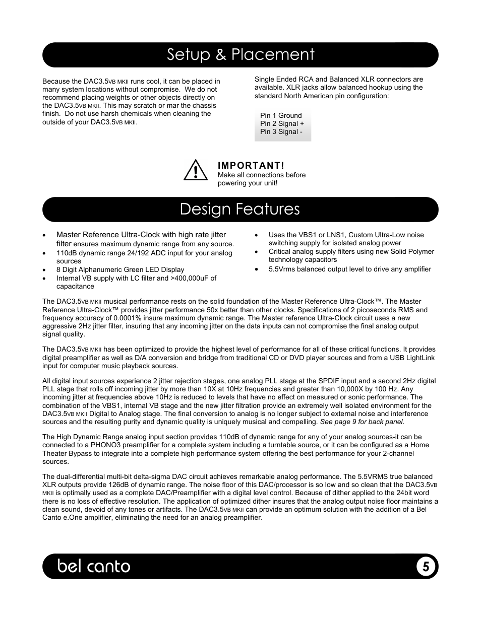 Important | Bel Canto Design E.ONE DAC3.5VB User Manual | Page 6 / 15