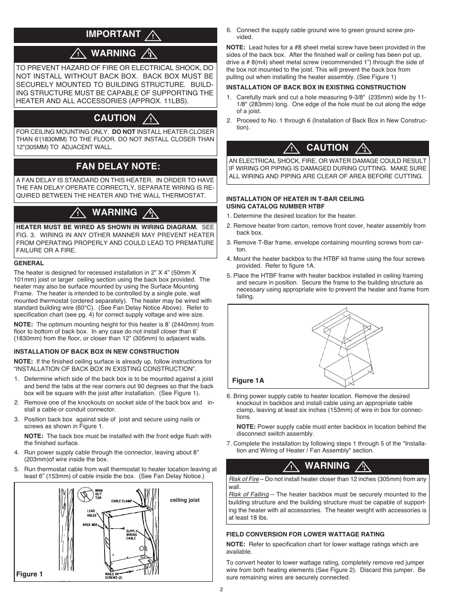 Caution, Caution important warning warning, Warning | Qmark QCH - Ceiling Mounted Fan-Forced Heaters User Manual | Page 2 / 4