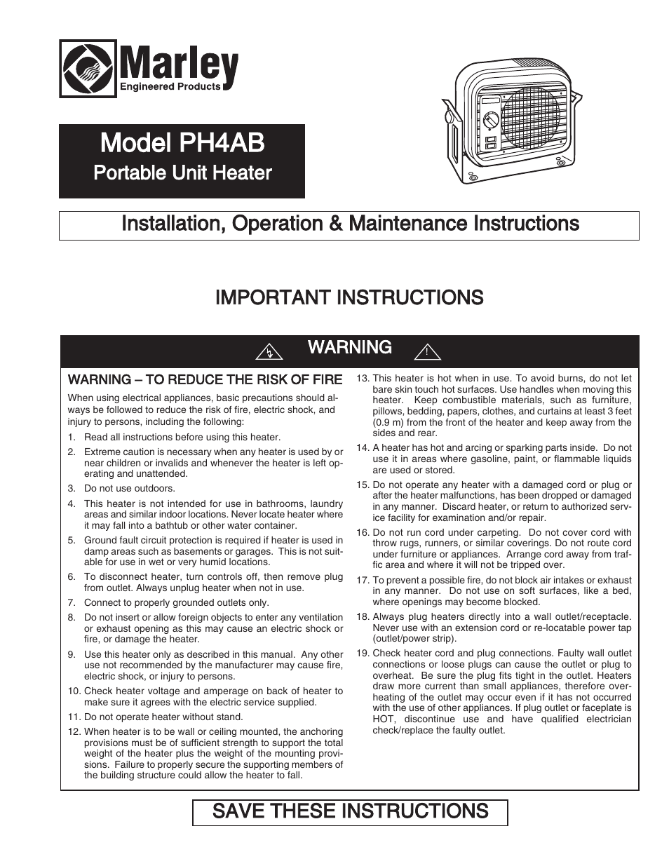 Qmark QPH4A - Portable Unit Heaters User Manual | 12 pages