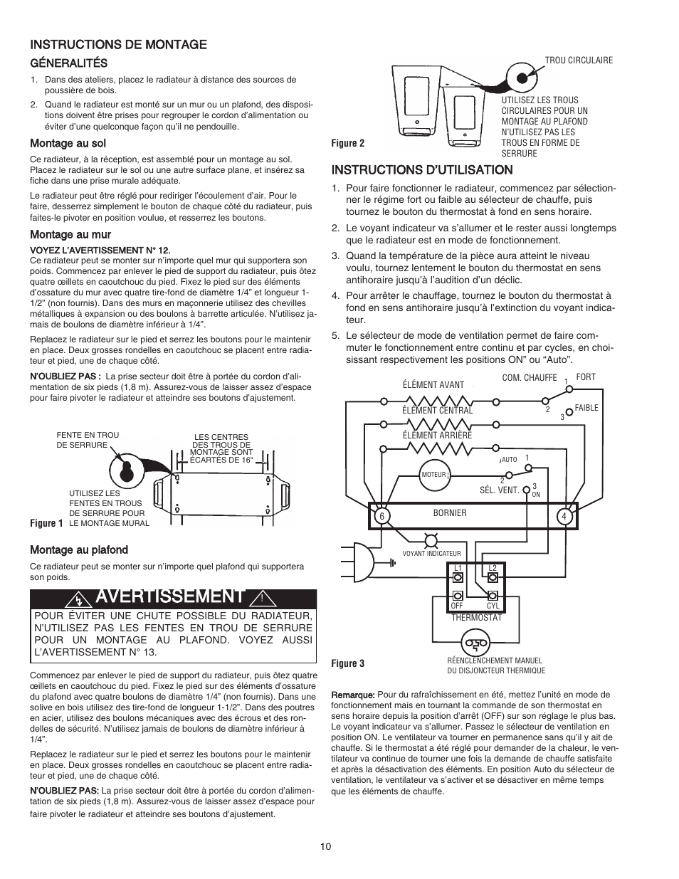 Avertissement, Instructions de montage, Instructions d’utilisation | Qmark QPH4A - Portable Unit Heaters User Manual | Page 10 / 12