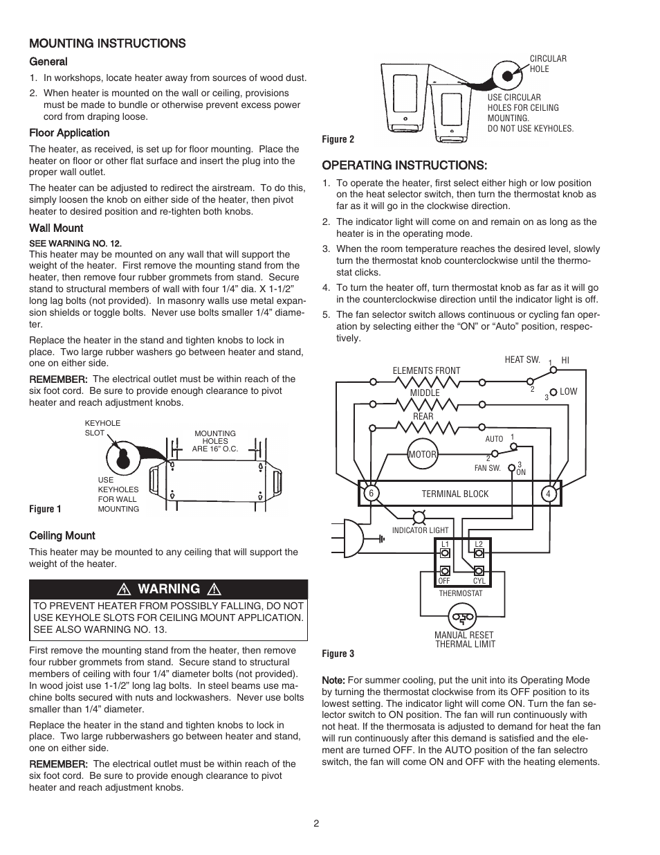 Mounting instructions, Operating instructions | Qmark QPH4A - Portable Unit Heaters User Manual | Page 2 / 12