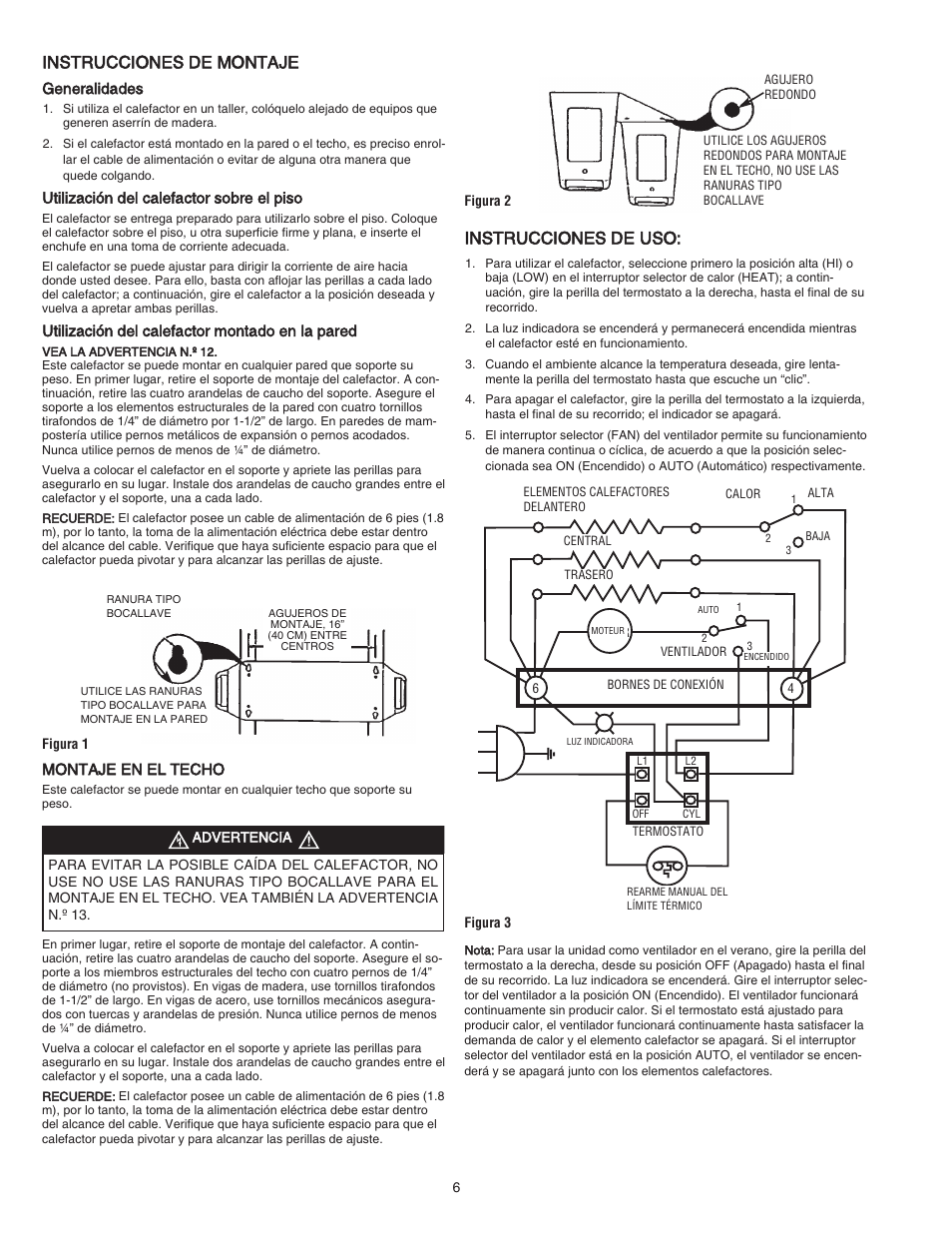 Instrucciones de montaje, Instrucciones de uso | Qmark QPH4A - Portable Unit Heaters User Manual | Page 6 / 12