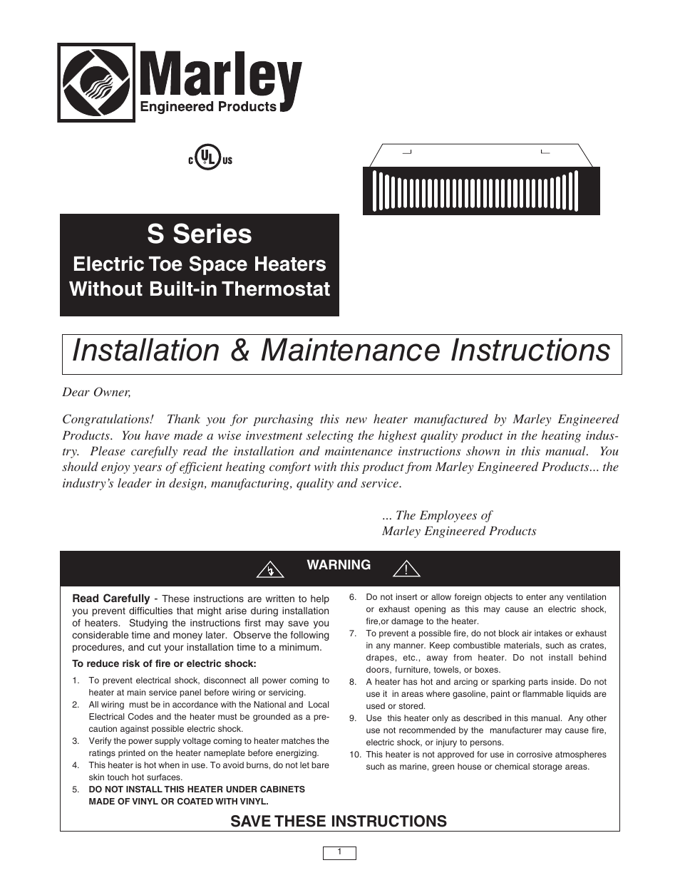 Qmark QTS - Toe Space Fan-Forced Heaters User Manual | 12 pages