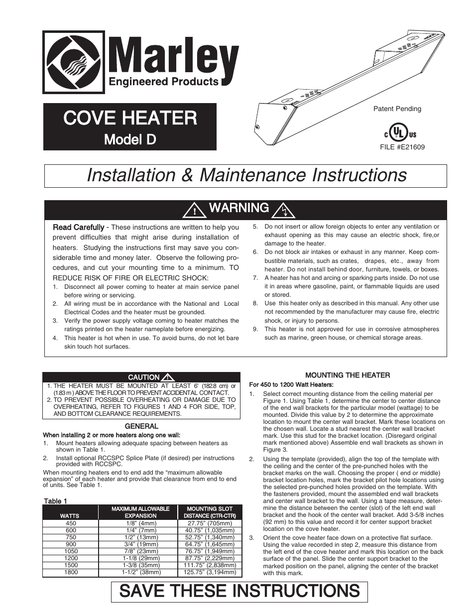 Qmark RCC - Cove Heaters User Manual | 12 pages