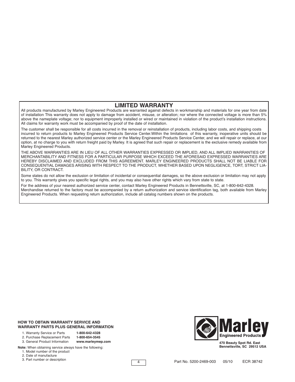 Limited warranty | Qmark SED Series - Fan-Forced Wall Heaters User Manual | Page 4 / 12