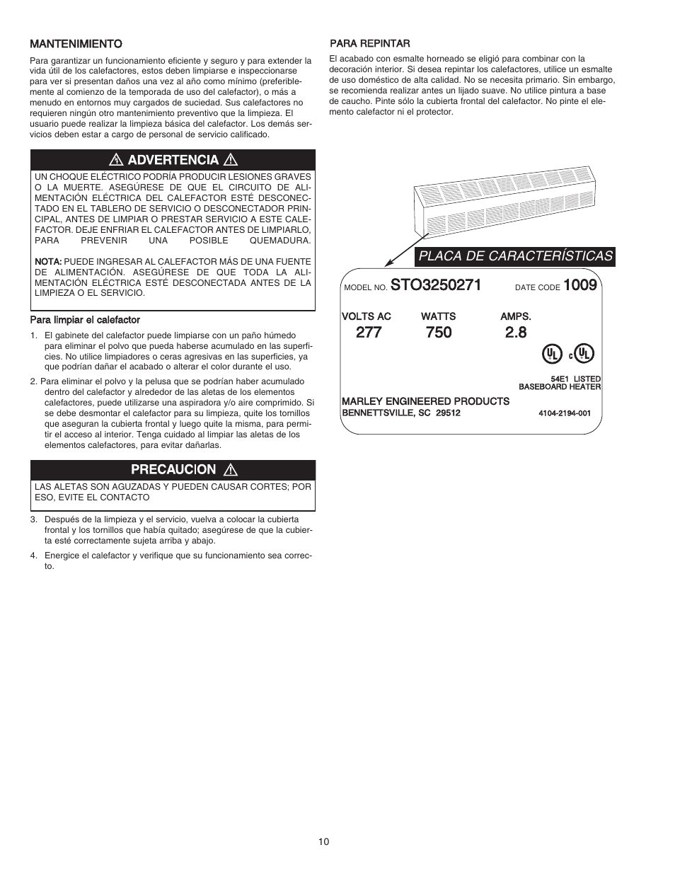 Placa de características | Qmark ST - Commercial Slope Top Convectors User Manual | Page 10 / 16