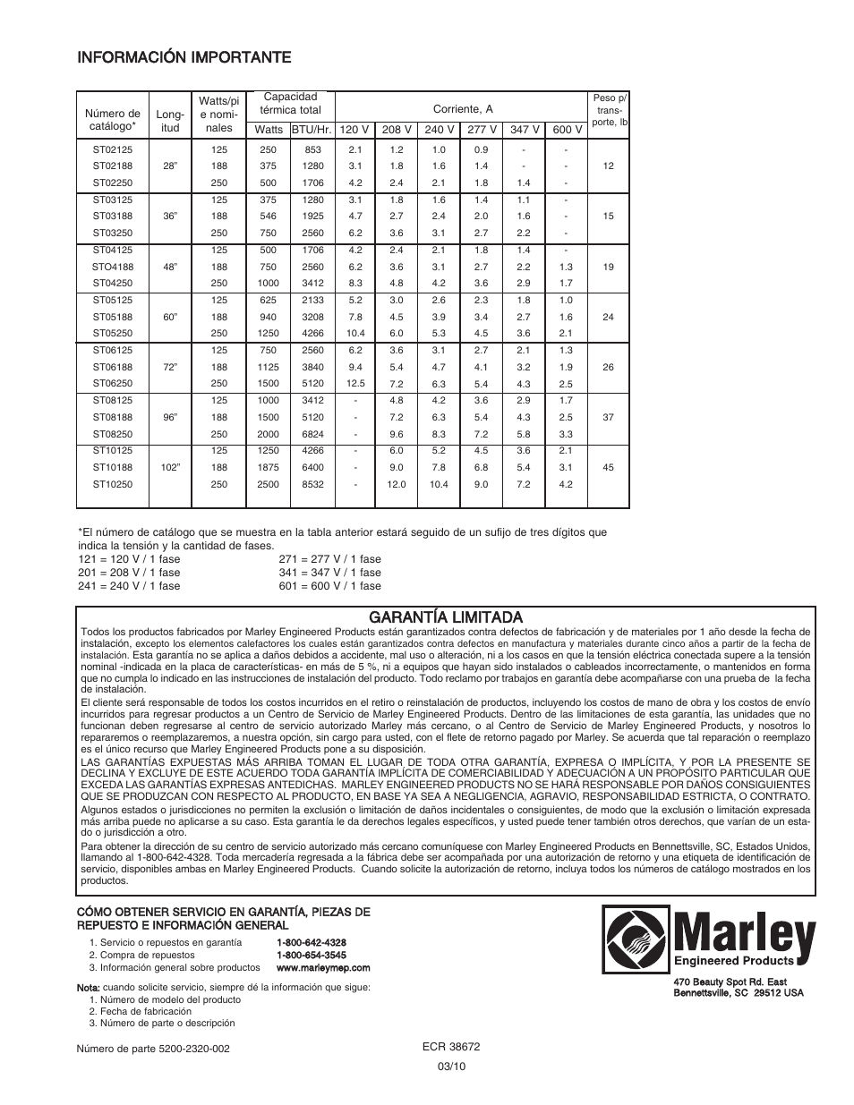 Garantía limitada, Información importante | Qmark ST - Commercial Slope Top Convectors User Manual | Page 11 / 16