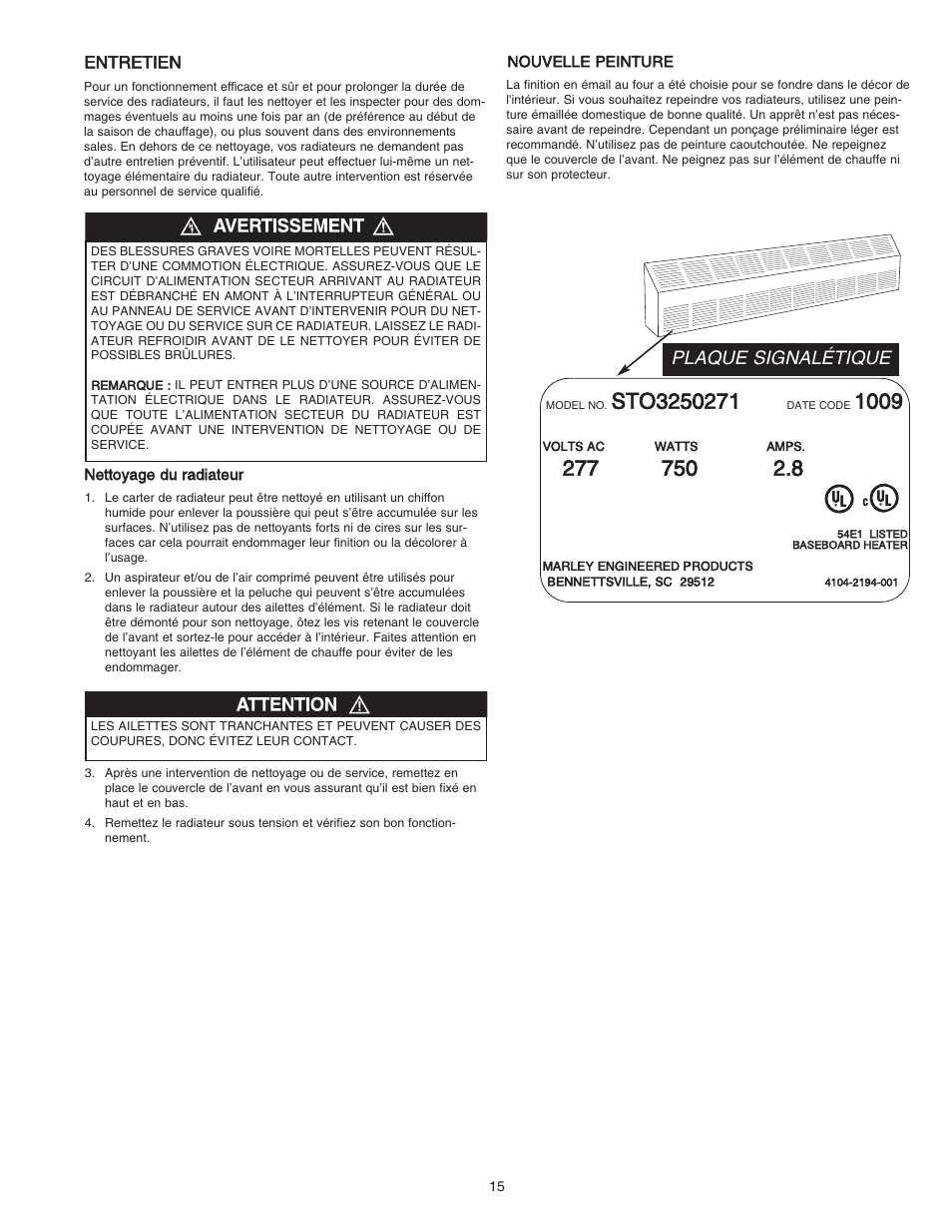 Plaque signalétique | Qmark ST - Commercial Slope Top Convectors User Manual | Page 15 / 16
