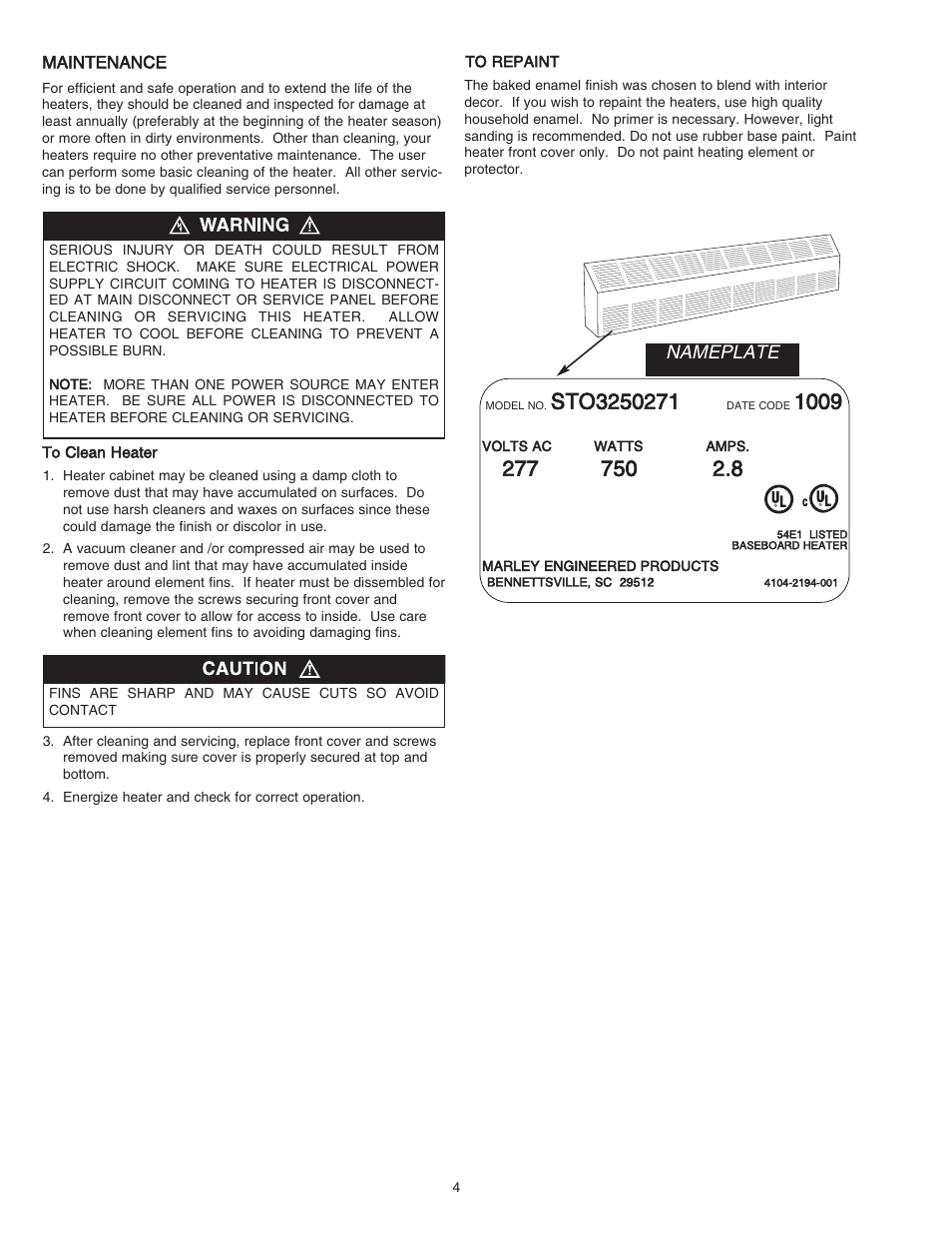 Nameplate | Qmark ST - Commercial Slope Top Convectors User Manual | Page 4 / 16