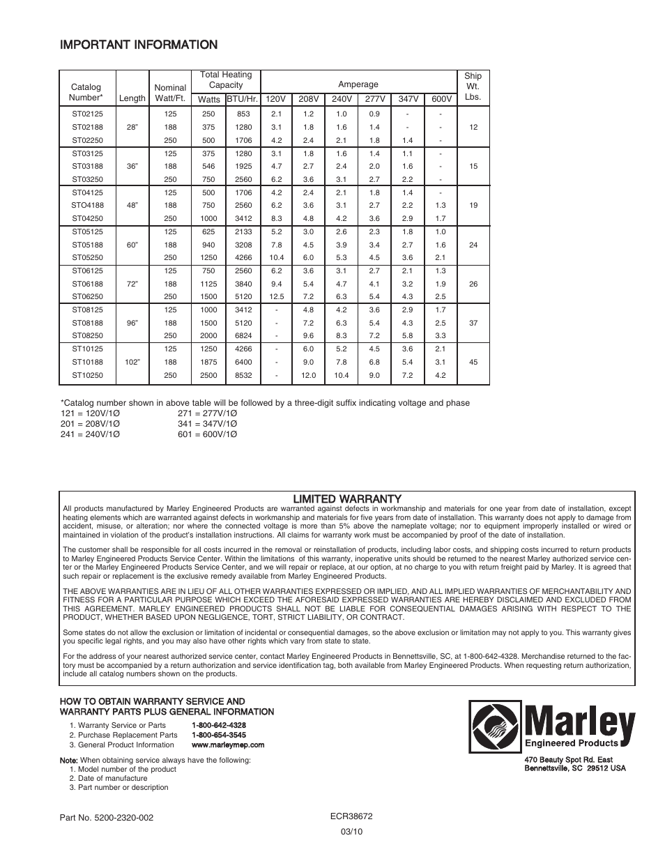 Important information, Limited warranty | Qmark ST - Commercial Slope Top Convectors User Manual | Page 6 / 16