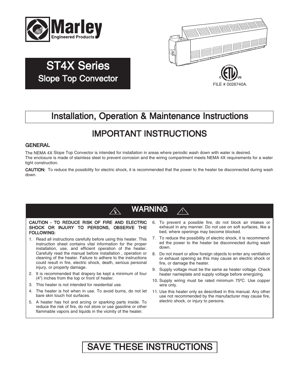 Qmark ST - Commercial Slope Top Convectors User Manual | 12 pages