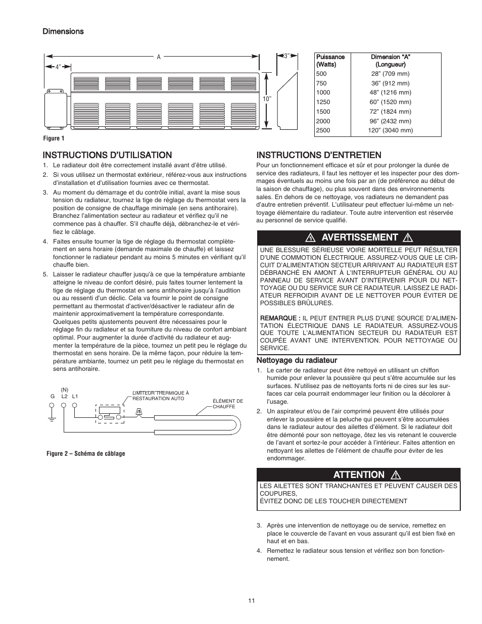 Instructions d’utilisation, Instructions d’entretien | Qmark ST - Commercial Slope Top Convectors User Manual | Page 11 / 12