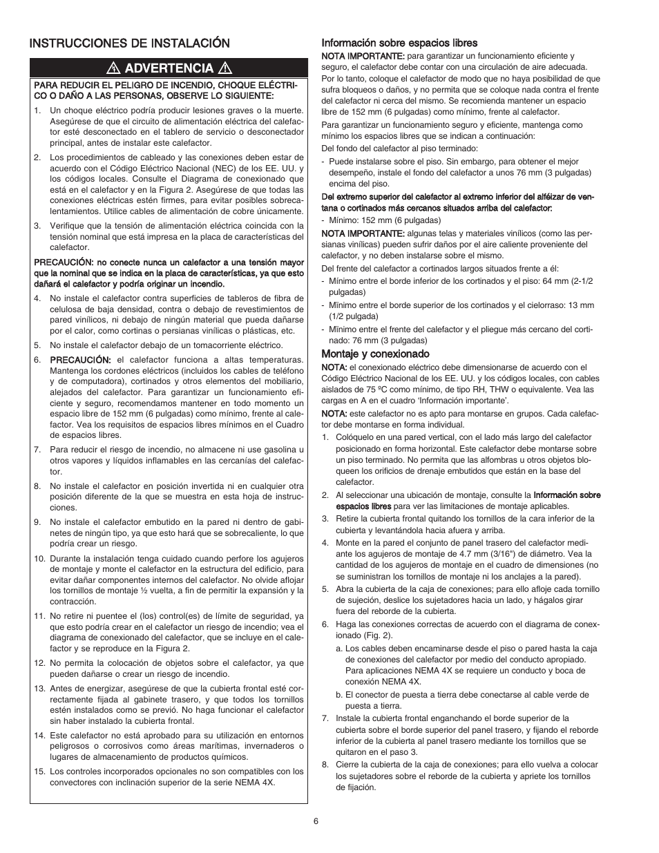 Instrucciones de instalación | Qmark ST - Commercial Slope Top Convectors User Manual | Page 6 / 12