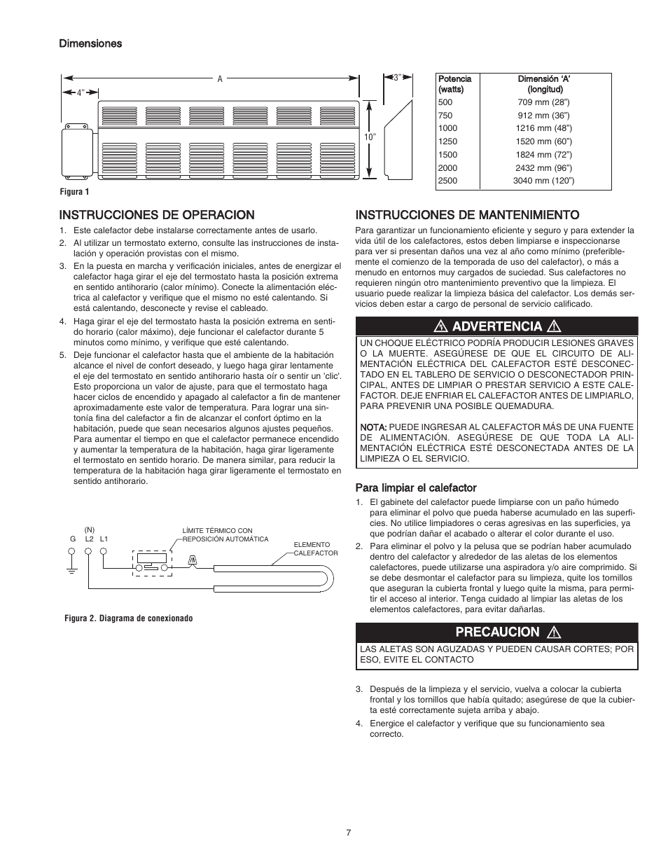 Instrucciones de operación, Instrucciones de mantenimiento | Qmark ST - Commercial Slope Top Convectors User Manual | Page 7 / 12