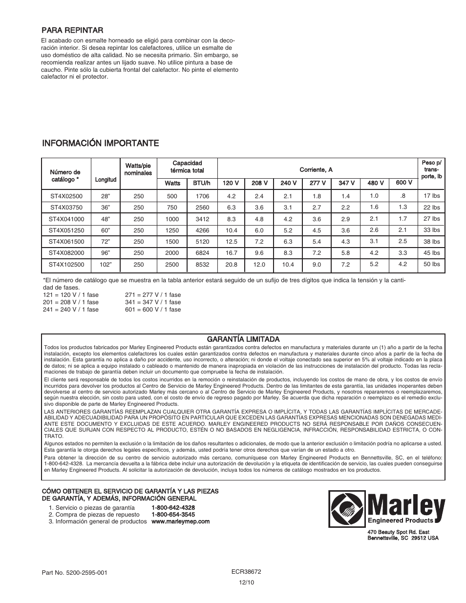 Información importante | Qmark ST - Commercial Slope Top Convectors User Manual | Page 8 / 12