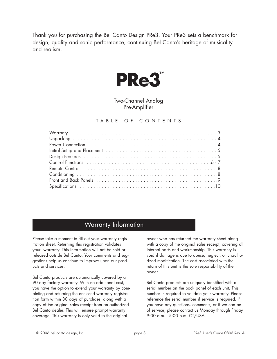 Pre3 | Bel Canto Design e.OneTM Series User Manual | Page 2 / 10
