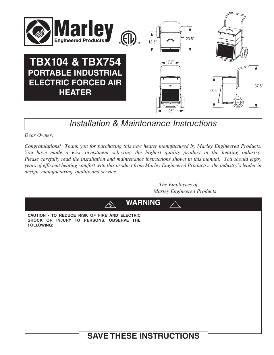 Qmark TBX - Tool Box Heater User Manual | 12 pages