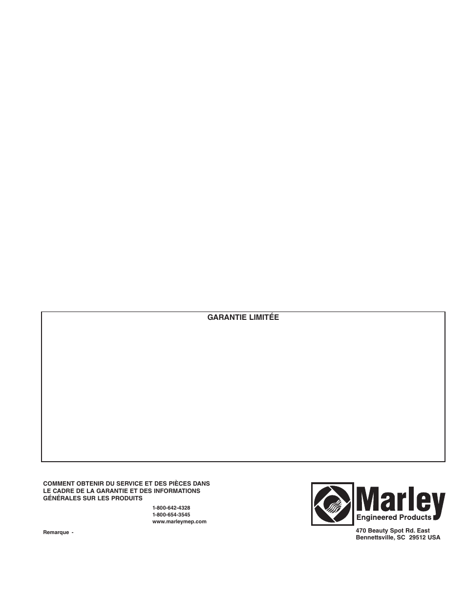 Garantie limitée | Qmark TBX - Tool Box Heater User Manual | Page 12 / 12